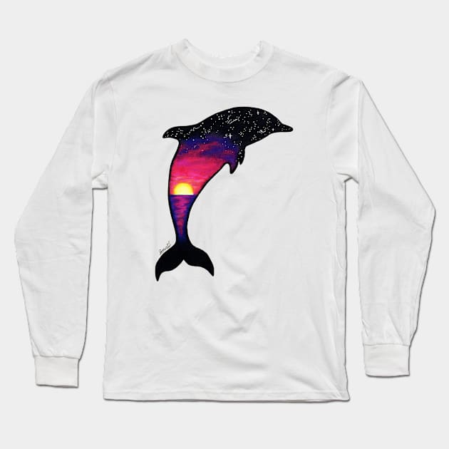 Dolphin Sunset Long Sleeve T-Shirt by SamuelJ